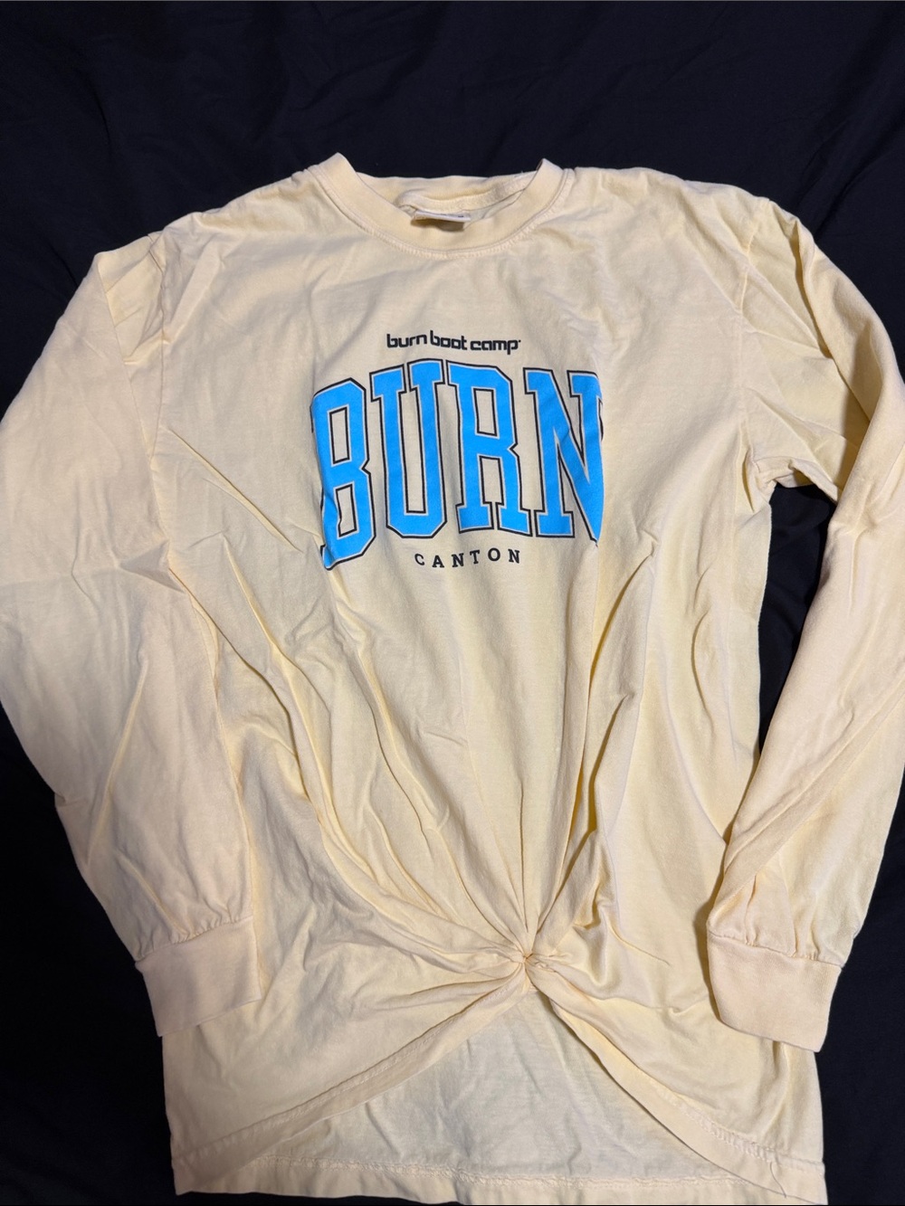 Burn Boot Camp Canton Unisex Long-Sleeve Logo Shirt - Yellow with Blue Print
